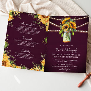 Plum Purple Sunflowers Mason Jar QR Code Wedding Invitation