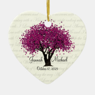 Plum Purple Tree Wedding Photo Ceramic Ornament