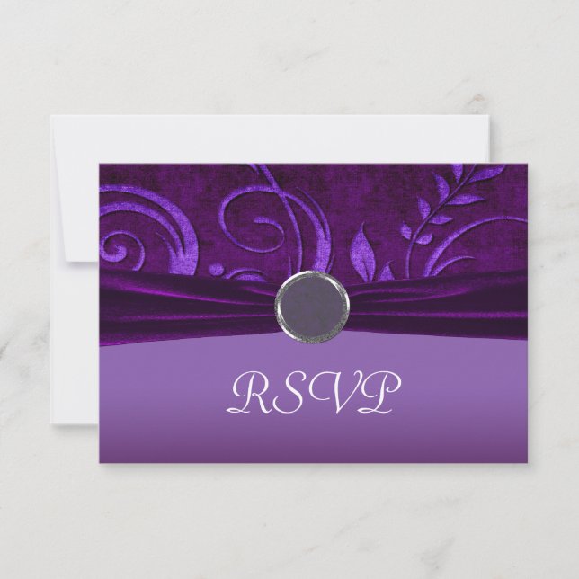 Plum & Purple Velvet Wedding Swirl RSVP Card (Front)