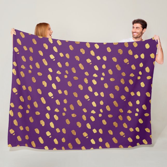 Plum Purple Violet and Gold Throw Fleece Blanket (In Situ)