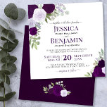 Plum Purple Watercolor Roses Elegant Wedding Invitation<br><div class="desc">This lovely wedding invitation features an elegant design with plum, dusty purple, and violet watercolor roses, eucalyptus leaves, lavender flowers, and garden greenery. The rustic bohemian chic floral style and square shape are both beautiful and sophisticated, with the names of the couple prominently displayed in a stylish typographical layout. Wonderful...</div>