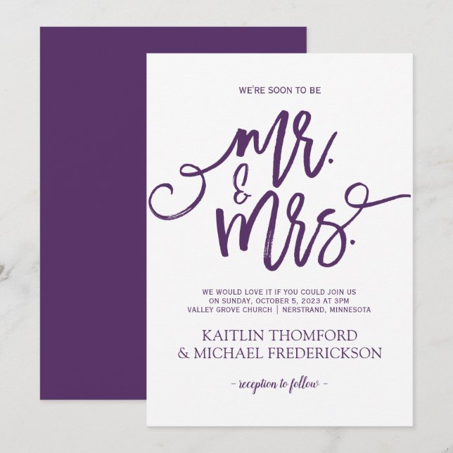 Plum / Purple Wedding Invitations | Brush Script (Front/Back)