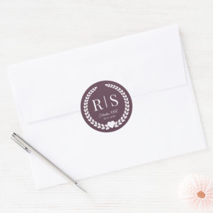Plum Purple Wedding Monogram Initials Classic Round Sticker