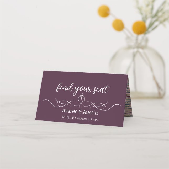 Plum Purple Wedding Table Seating Cards (Front)