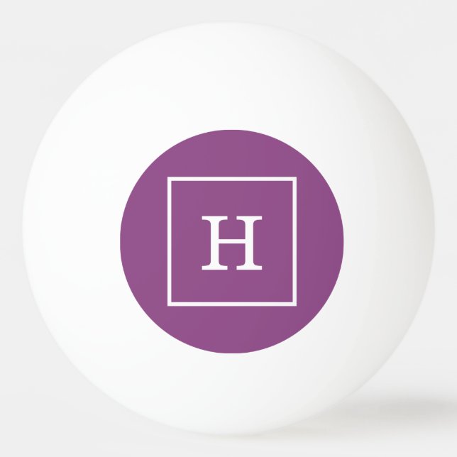Plum Purple White Framed Initial Monogram Ping Pong Ball (Front)