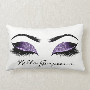 Plum Purple White Makeup Lashes Hello Gorgeous Lumbar Pillow