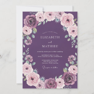 Plum Ranunculus Wreath Wedding Invitation