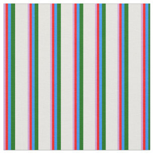 Plum, Red, Blue, Dark Green & White Coloured Lines Fabric