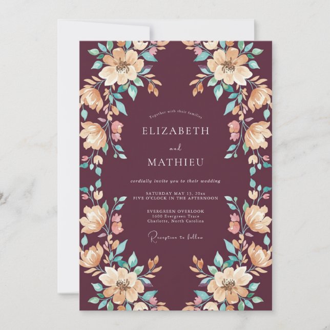 Plum Refined Floral Wedding Invitation (Front)