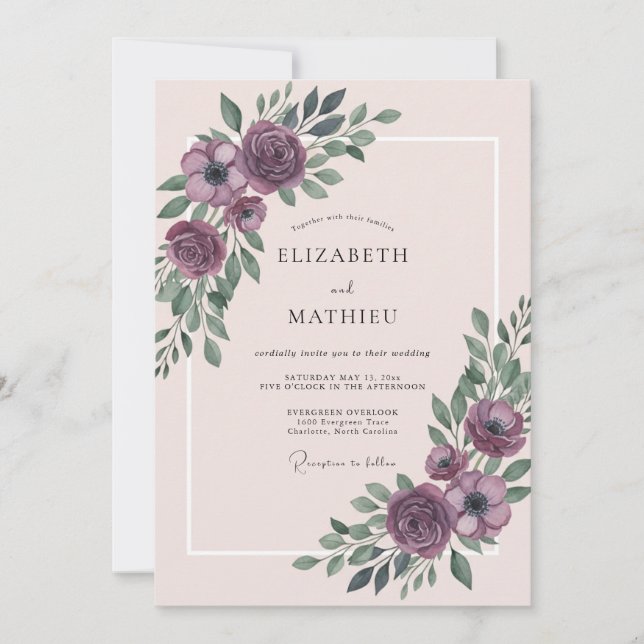 Plum Refined Spring Wedding Invitation (Front)
