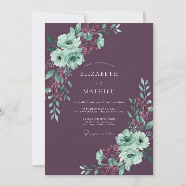 Plum Refined Winter Wedding Invitation (Front)