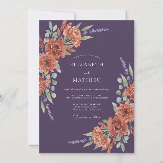 Plum Resplendent Autumnal Wedding Invitation (Front)
