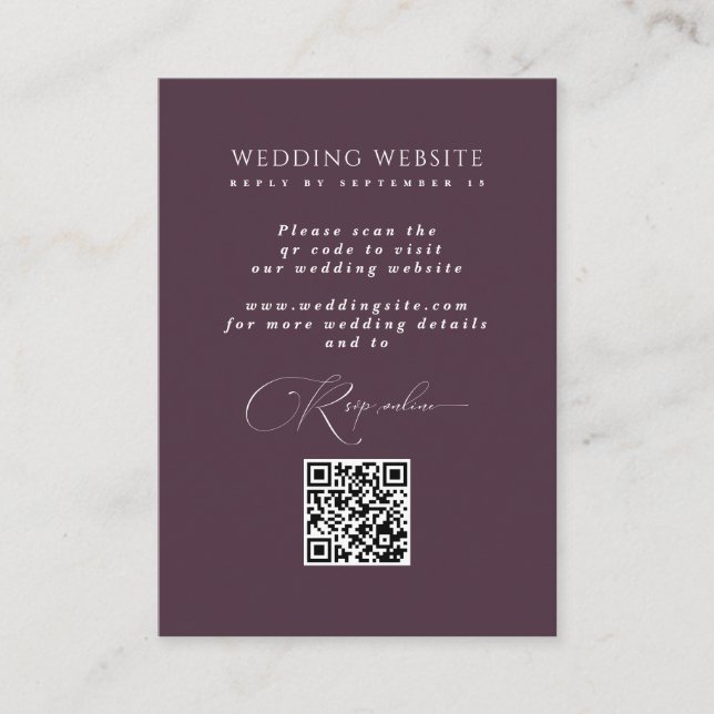 Plum Responsable QR Code Site Mariage Carte RSVP (Devant)