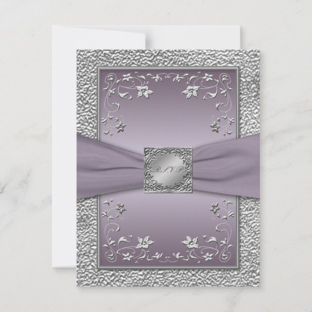 Plum RIBBON IMPRIMÉ, carte RSVP florale en eau dou (Devant)