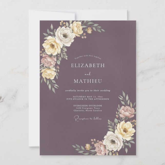 Plum Romantic Botanical Wedding Invitation (Front)
