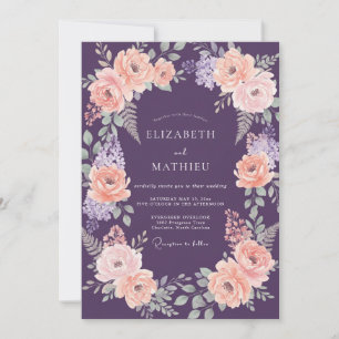 Plum Romantic Floral Wreath Wedding Invitation