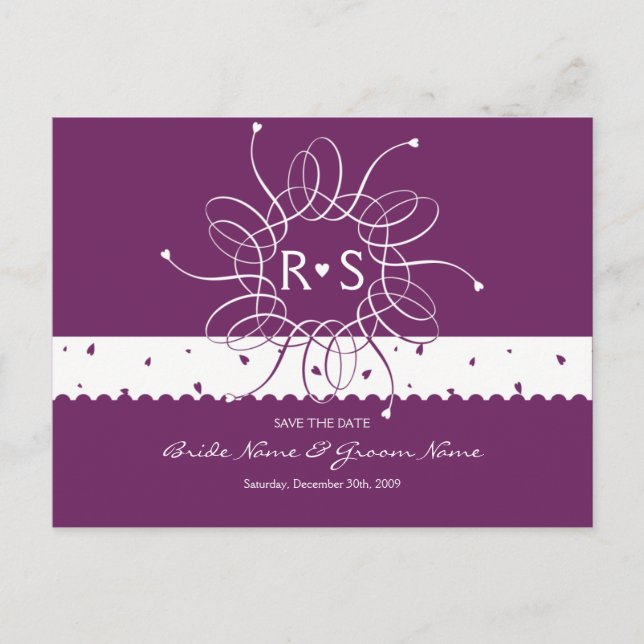 Plum Romantic Rosette Save The Date Announcement Postcard (Front)