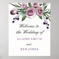 Plum romantique Violet Rose Floral Mariage Poster