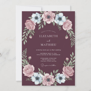 Plum Rose Blush Peony Wedding Invitation