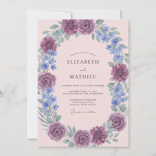 Plum Rose Botanical Flourish Wedding Invitation (Front)