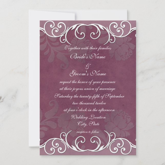 Plum Rose Élégant Mariage Invitations (Devant)