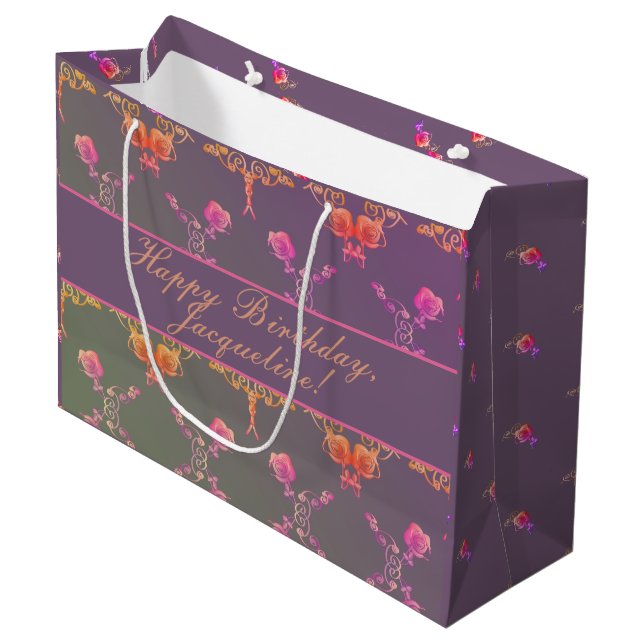 Plum Rose Hearts Birthday/Mother's Day Gift Bag (Front Angled)