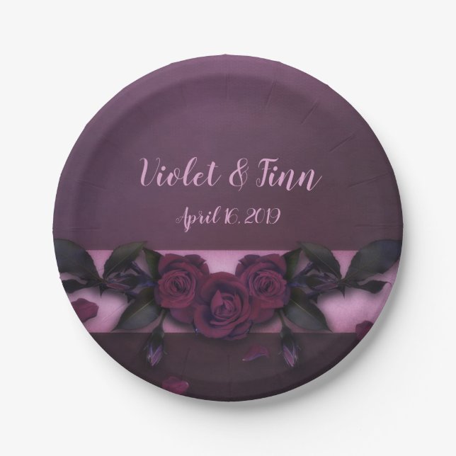 Plum Roses Paper Plate (Front)