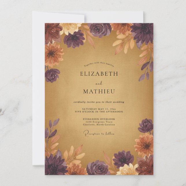 Plum Rustic Autumn Wedding Invitation (Front)