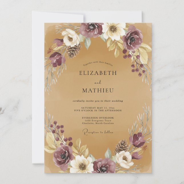Plum Rustic Woodland Wedding Invitation (Front)