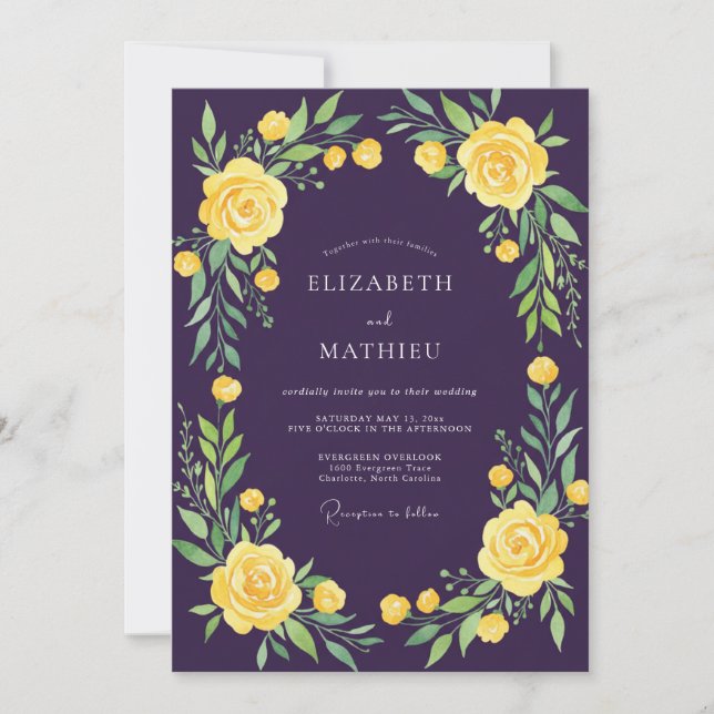 Plum Saffron Painted Wedding Invitation (Front)