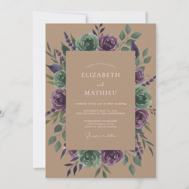 Plum Sage Botanical Flourish Wedding Invitation (Front)