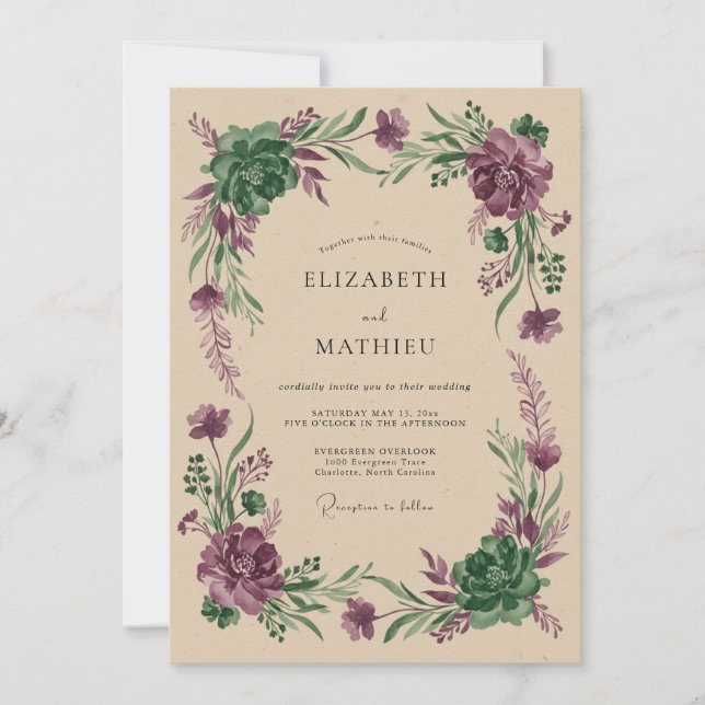 Plum Sage Botanical Rustic Wedding Invitation (Front)
