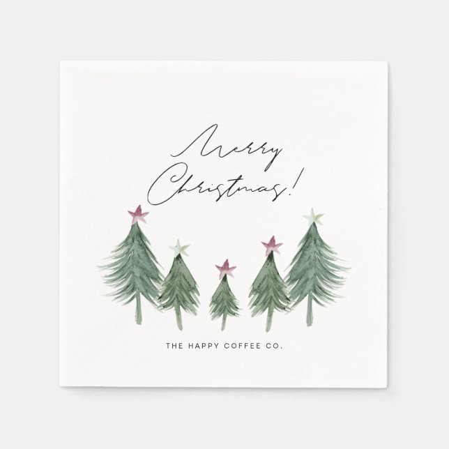 Plum & Sage Festive Trees Corporate Party Napkin (Front)