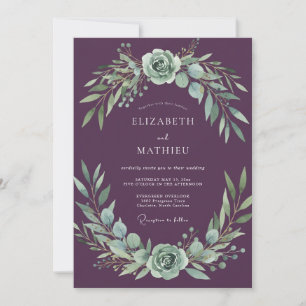 Plum Sage Floral Watercolor Wedding Invitation