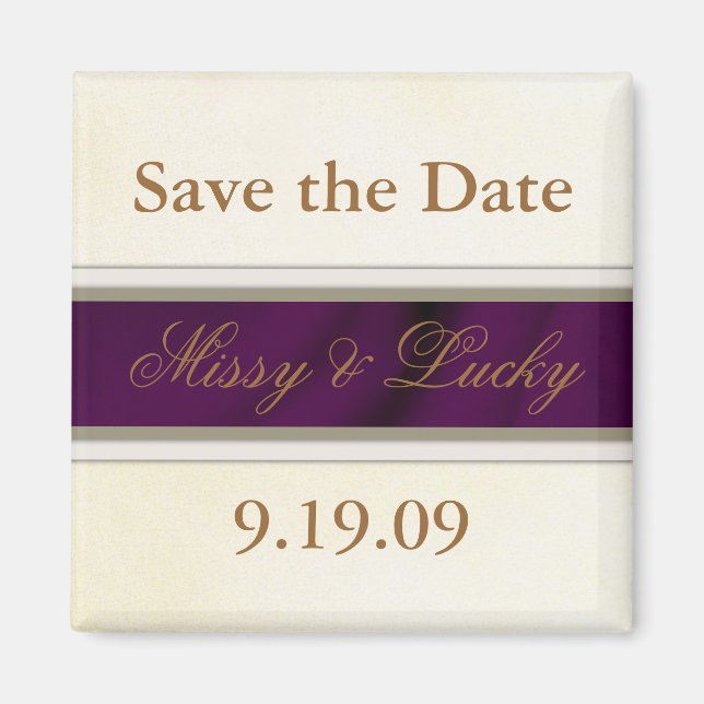Plum Satin Save the Date Magnet (Front)