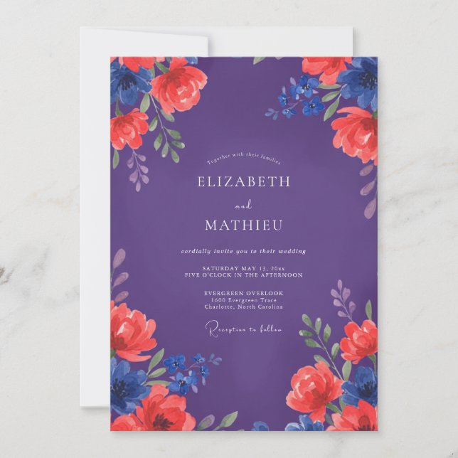 Plum Scarlet Painted Wedding Invitation (Front)