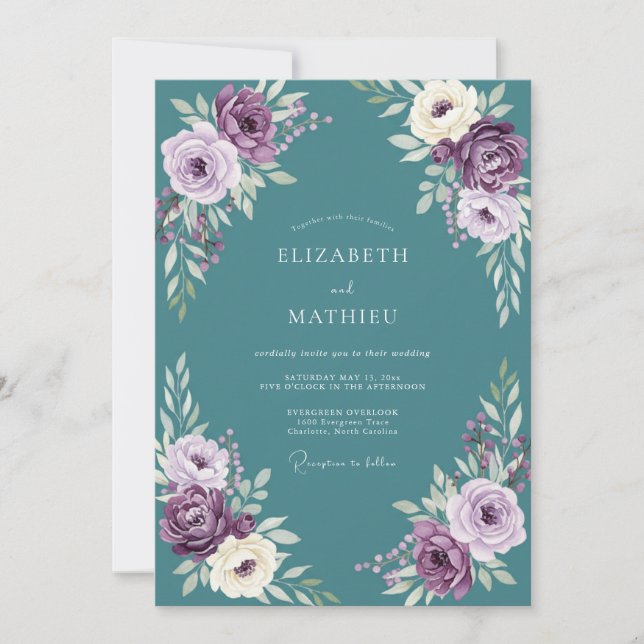 Plum Serene Floral Wedding Invitation (Front)