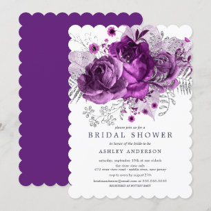 Plum & Silver Floral Bridal Shower Invitation