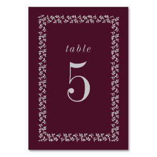 Plum Silver Glitter Wedding Table Number