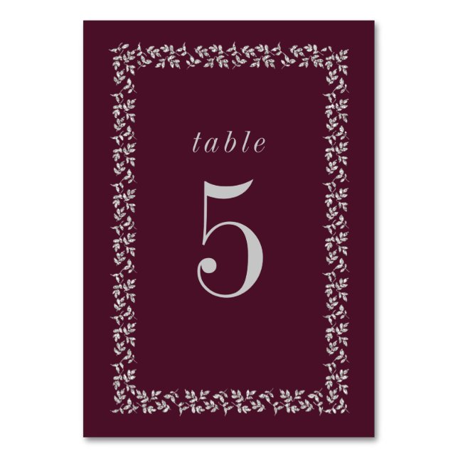 Plum Silver Glitter Wedding  Table Number (Front)