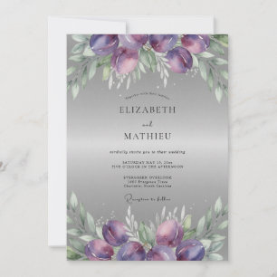 Plum Silver Ranunculus Eucalyptus Wedding Invitation