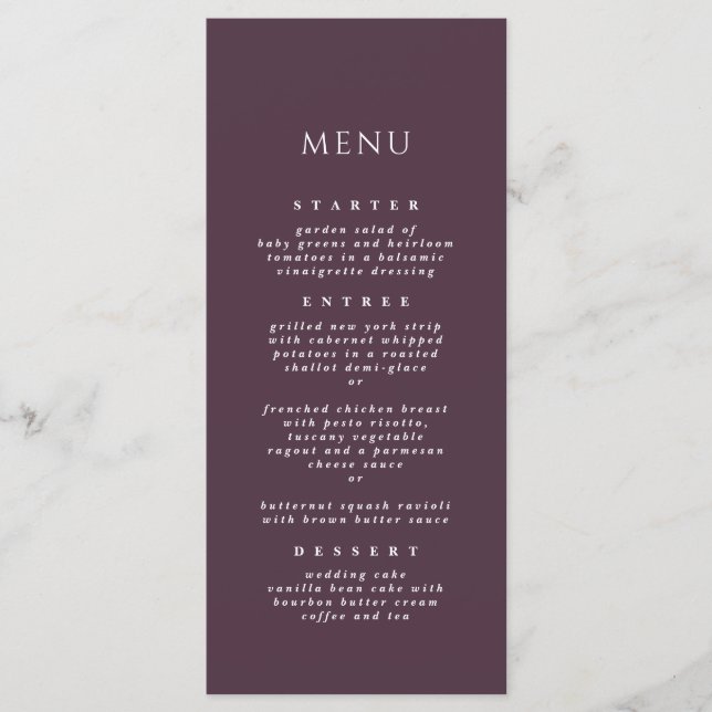 Plum Simple calligraphy Elegant Dinner Wedding Menu (Front)