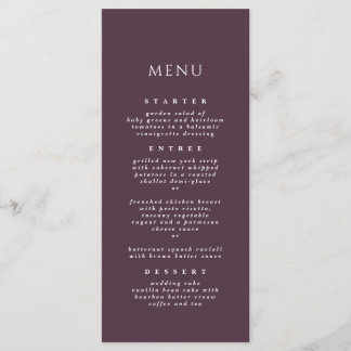 Plum Simple calligraphy Elegant Dinner Wedding Menu