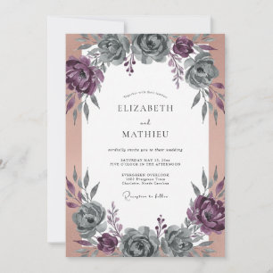 Plum Slate Ranunculus Eucalyptus Wedding Invitation