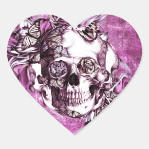 Plum smoke skull with butterflies. heart sticker