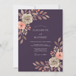 Plum Soft Peach Peony Wedding Invitation