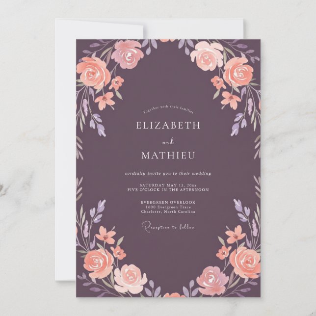 Plum Soft Peach Petal Wedding Invitation (Front)