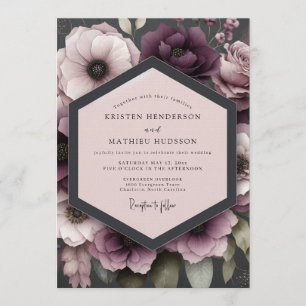 Plum Somber Anemone Wedding Invitation