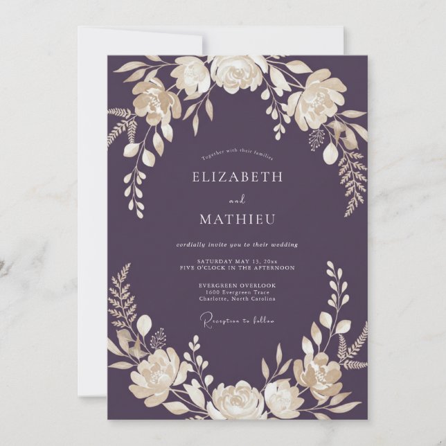 Plum Sophisticated Floral Wedding Invitation (Front)