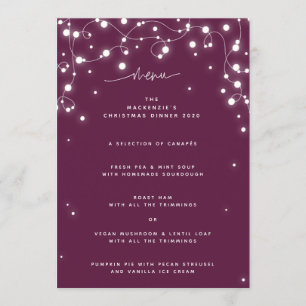 Plum Sparkling Lights Christmas Flat 4 Course Menu